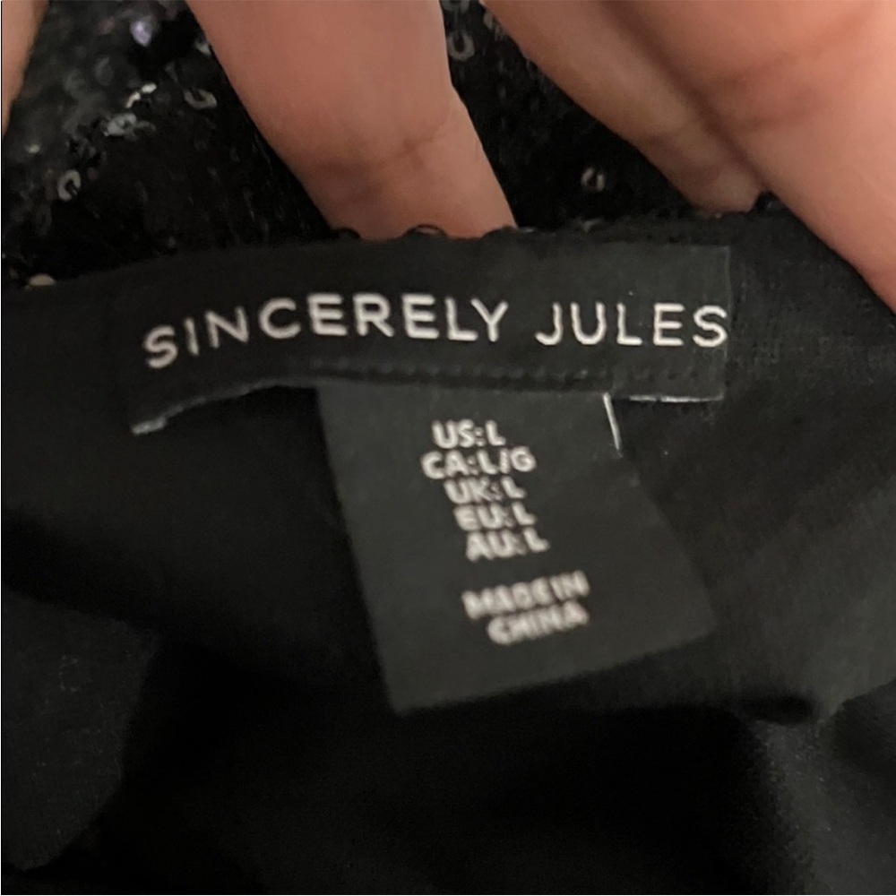 Sincerely Jules Black Sequin Bodysuit Large Sparkly Wrap Cami Party Night - Picture 3 of 4